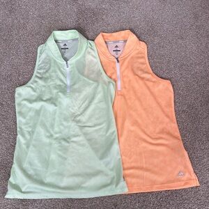 Two Adidas Light Green and Peach Sleeveless Tops, 3/4 zip, Racerback, Never Worn